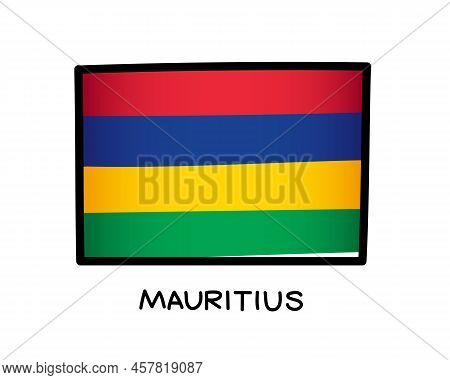 Flag Of Mauritius. Colorful Logo Of The Mauritian Flag. Red, Blue, Yellow And Green Brush Strokes Dr