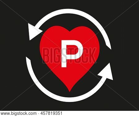 P Vector Logo Icon With Love Shape And Aro Illustration Design Isolated Background Symbol