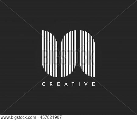 Small Alphabet U N White Lines Logo Design. Interwoven Stripes With A Shadow On The Background. Vect