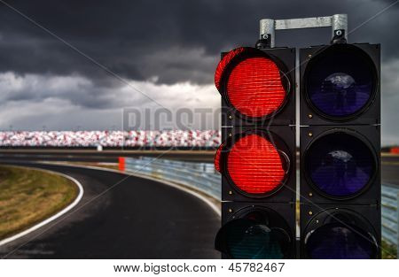 MOSCOW - April 24: Traffic light of Moscow Raceway track on April 24, 2013 in Moscow Russia