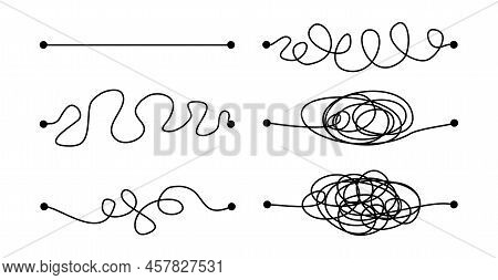 Hard, Medium And Easy Way Solution Concept Illustrated By Tangled And Straight Lines. Complicated An