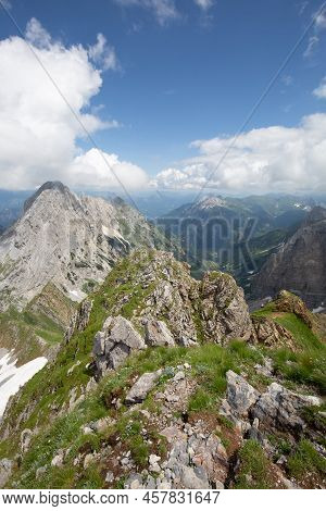 Between Italy And Austria: On The Top Of Mountain Near Volaia Lake Raunchkofer Mountain (lago Di Vol