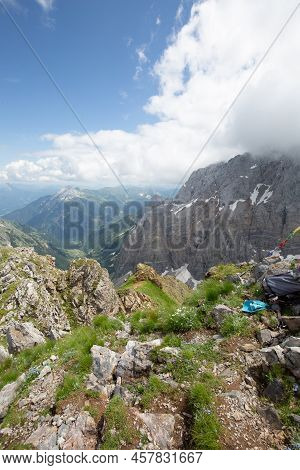 Between Italy And Austria: On The Top Of Mountain Near Volaia Lake Raunchkofer Mountain (lago Di Vol