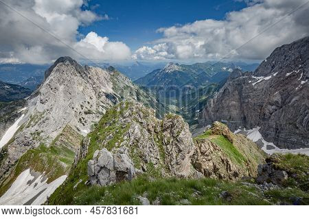 Between Italy And Austria: On The Top Of Mountain Near Volaia Lake Raunchkofer Mountain (lago Di Vol