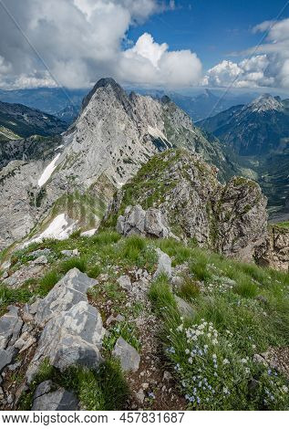 Between Italy And Austria: On The Top Of Mountain Near Volaia Lake Raunchkofer Mountain (lago Di Vol