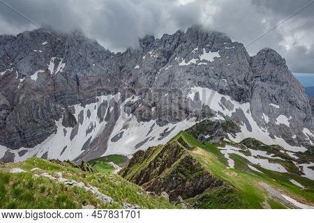 Between Italy And Austria: On The Top Of Mountain Near Volaia Lake Raunchkofer Mountain (lago Di Vol