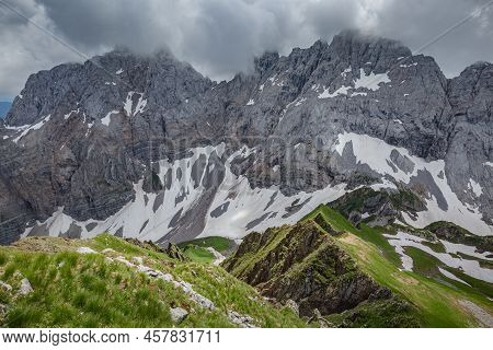 Between Italy And Austria: On The Top Of Mountain Near Volaia Lake Raunchkofer Mountain (lago Di Vol