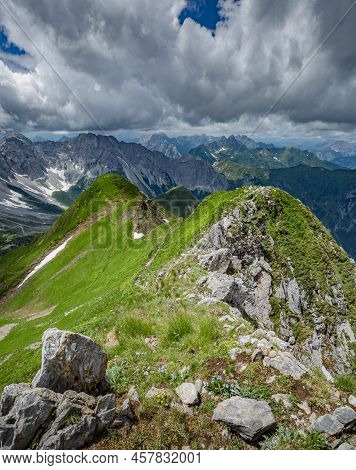 Between Italy And Austria: On The Top Of Mountain Near Volaia Lake Raunchkofer Mountain (lago Di Vol