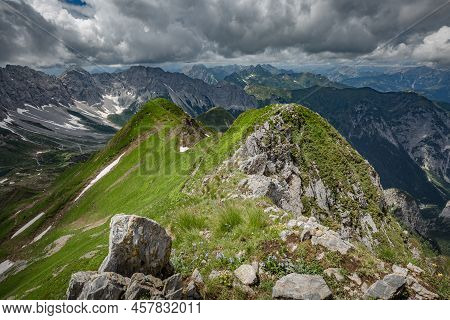 Between Italy And Austria: On The Top Of Mountain Near Volaia Lake Raunchkofer Mountain (lago Di Vol