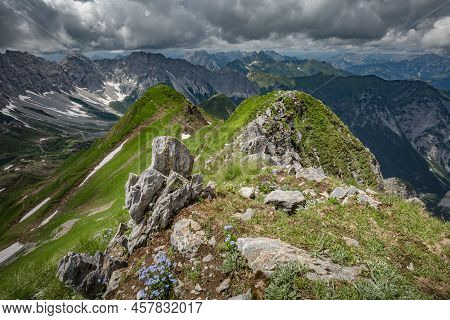 Between Italy And Austria: On The Top Of Mountain Near Volaia Lake Raunchkofer Mountain (lago Di Vol