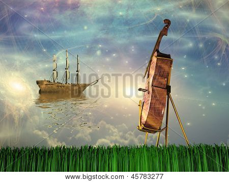 Violoncello in sogno come paesaggio