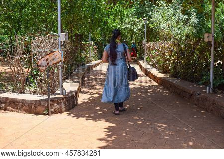 Kolhapur,india- May 5th 2019; Back View Of 20 To 25 Age Old Indian Girl Wearing Gray Color Kurta And