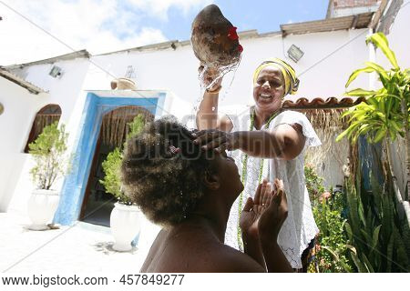 Salvador, Bahia, Brazil - February 12, 2016: Sacred Bath Ritual For Members Of The Candomble Religio