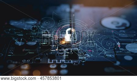 Cyber Security.digital Padlock Icon,cyber Security Technology Network And Data Protection Technology