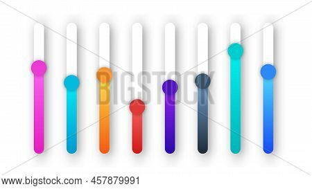 Set Of Vertical Scrollbars. Switch Control Panel For Power, Volume, Brightness, Ect.  Vector Design 
