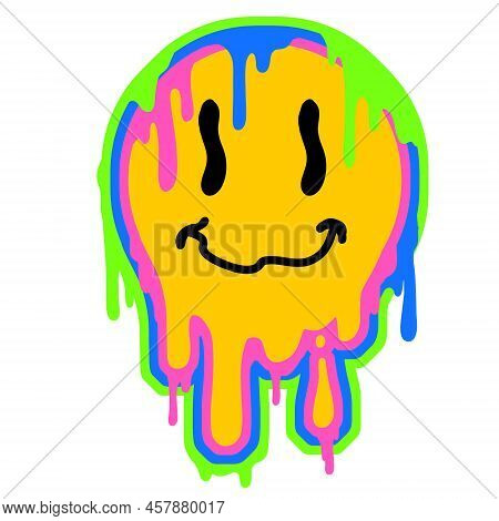 Acid Smile Face. Melted Rave And Techno Symbol Of 90s