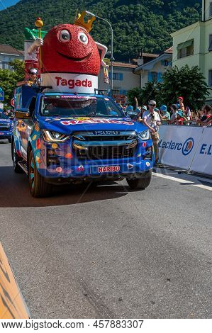 Aigle, Valais Canton, Switzerland -10.07.2022: Passage Of An Advertising Car Of Haribo In The Carava