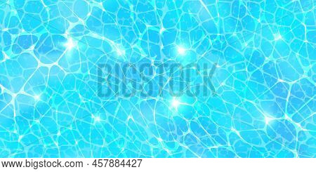 Endless Ocean Surface Top View Seamless Texture With Sunlight Glare Reflect, Caustic Ripples And Wav