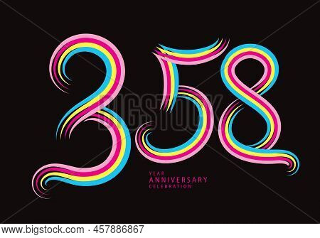 358 Number Design Vector, Graphic T Shirt, 358 Years Anniversary Celebration Logotype Colorful Line,