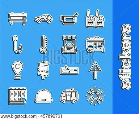 Set Line Sun, Exclamation Mark In Triangle, Rv Camping Trailer, Cinema Camera, Meteorology Thermomet