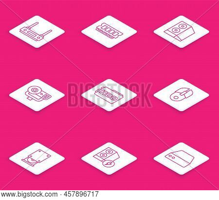 Set Line Router And Wi-fi Signal, Ram, Random Access Memory, Case Of Computer, Web Camera, Hard Disk