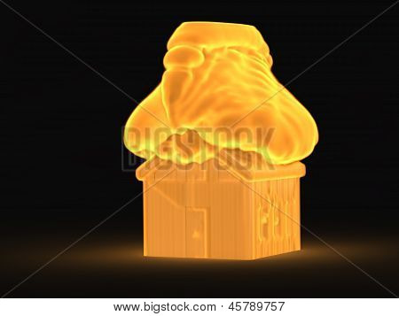 3D House In The Fire Concept