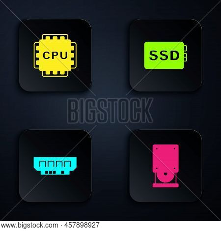 Set Optical Disc Drive, Processor With Cpu, Ram, Random Access Memory And Ssd Card. Black Square But
