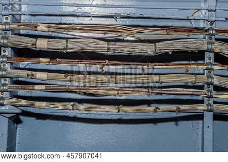 Jeju City, South Korea; June 20, 2022: Bundles Of Exposed Electrical Wire Attached To Airframe Of Mi