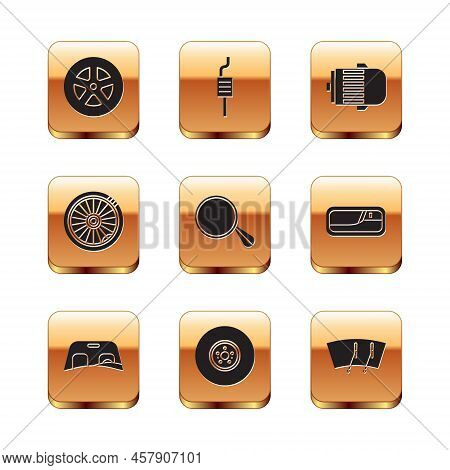 Set Car Wheel, Windscreen, Brake Disk, Mirror, Electric Engine, Windscreen Wiper And Muffler Icon. V