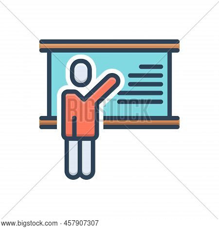 Color Illustration Icon For Teacher Educator Tutor Instructor Pedagogue Blackboard Docent Supervisor
