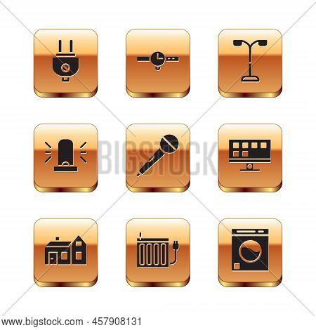 Set Electric Plug, House, Heating Radiator, Microphone, Flasher Siren, Street Light, Washer And Wris
