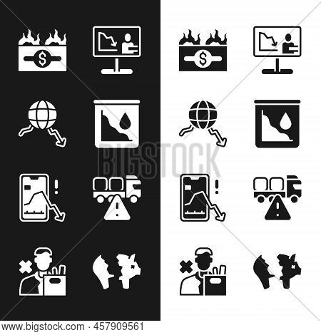 Set Drop In Crude Oil Price, Global Economic Crisis, Burning Dollar Bill, News, Mobile Stock Trading