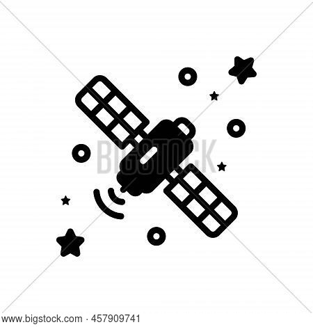 Black Solid Icon For Satellite Planetoid Connection Space Communication Transmission Broadcast Track