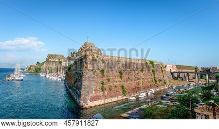 Corfu, Greece - June 4 2022: Panorama Of The Old Fortress On The Promontory Where Initially The Old 