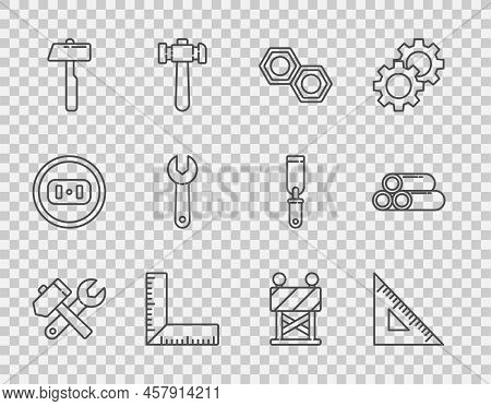 Set Line Hammer And Wrench Spanner, Triangular Ruler, Hexagonal Metal Nut, Corner, Wrench, Road Barr