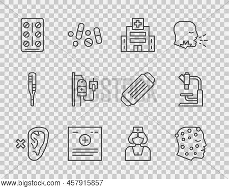 Set Line Deaf, Psoriasis Or Eczema Rash, Medical Hospital Building, Clinical Record, Pills Blister P