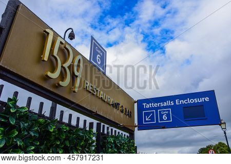 Chester, Uk: Jul 3, 2022: A Sign Marks The Entrance To The Tattersalls Enclosure And 1539 Restaurant