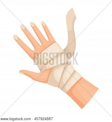 Hands Injured Skin And Procedures Of Bandaging. First Aid For Wound. Medicine Cure Or Treatment. Fir