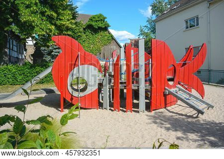 Children Playground Area In German City Of Oberkirch On A Summer Sunny Day - No People