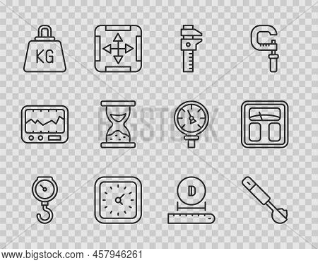 Set Line Hand Scale Spring Mechanical, Measuring Spoon, Calliper Or Caliper, Clock, Weight, Old Hour