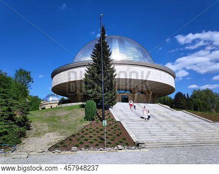Chorzow, Poland - May 15, 2022: People Visit The Renovated Planetarium Slaskie In Chorzow, Poland.