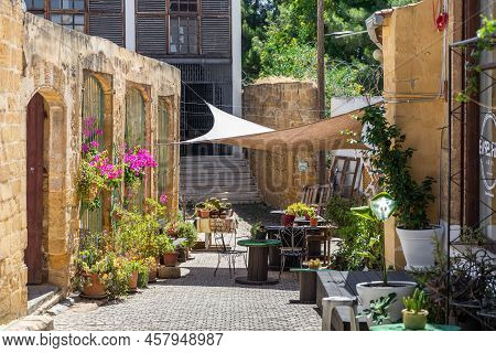 Nicosia, Cyprus - June 28, 2022: Local Cafe In Bandabulya Municipal Market In Old Historical Center