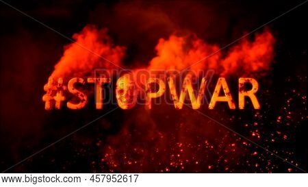 Text Stopwar With Scary Man Skull On Burning Backdrop - Abstract 3d Rendering