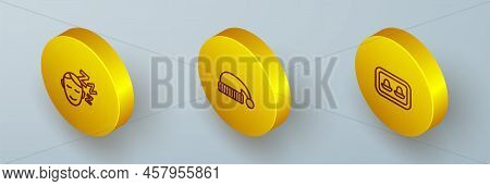 Set Isometric Line Dreams, Sleeping Hat And Earplugs With Storage Box Icon. Vector
