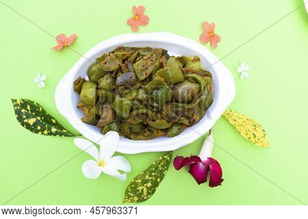 Delicious Capsicum Or Green Bellpepper Curry. Stir Fried With Onions Sauted Indian Asian Sabji With 