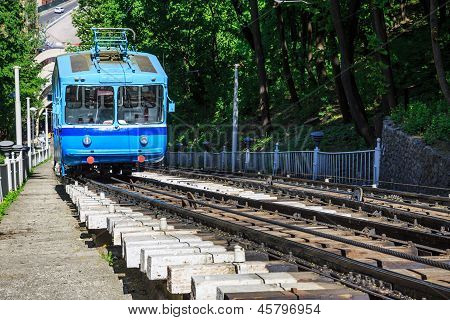 Funicular Trains Moving On The Hill