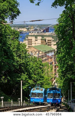 Funicular Trains Moving On The Hill