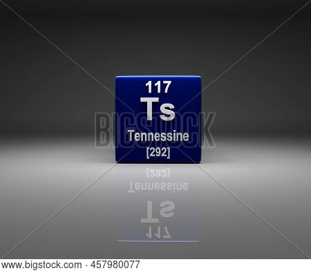Cube With Tennessine Number 117 Periodic Table, 3d Rendering