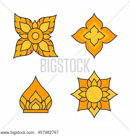 Thailand Pattern Flower Kawaii Doodle Flat Cartoon Vector Illustration
