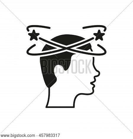Man Feel Dizzy Icon. Tired Man With Nausea Silhouette Icon. Dizziness, Migraine, Headache, Distracte